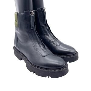 Aquatalia Women's Black Leather Green Padded Detail Ankle Boots Size 9 M